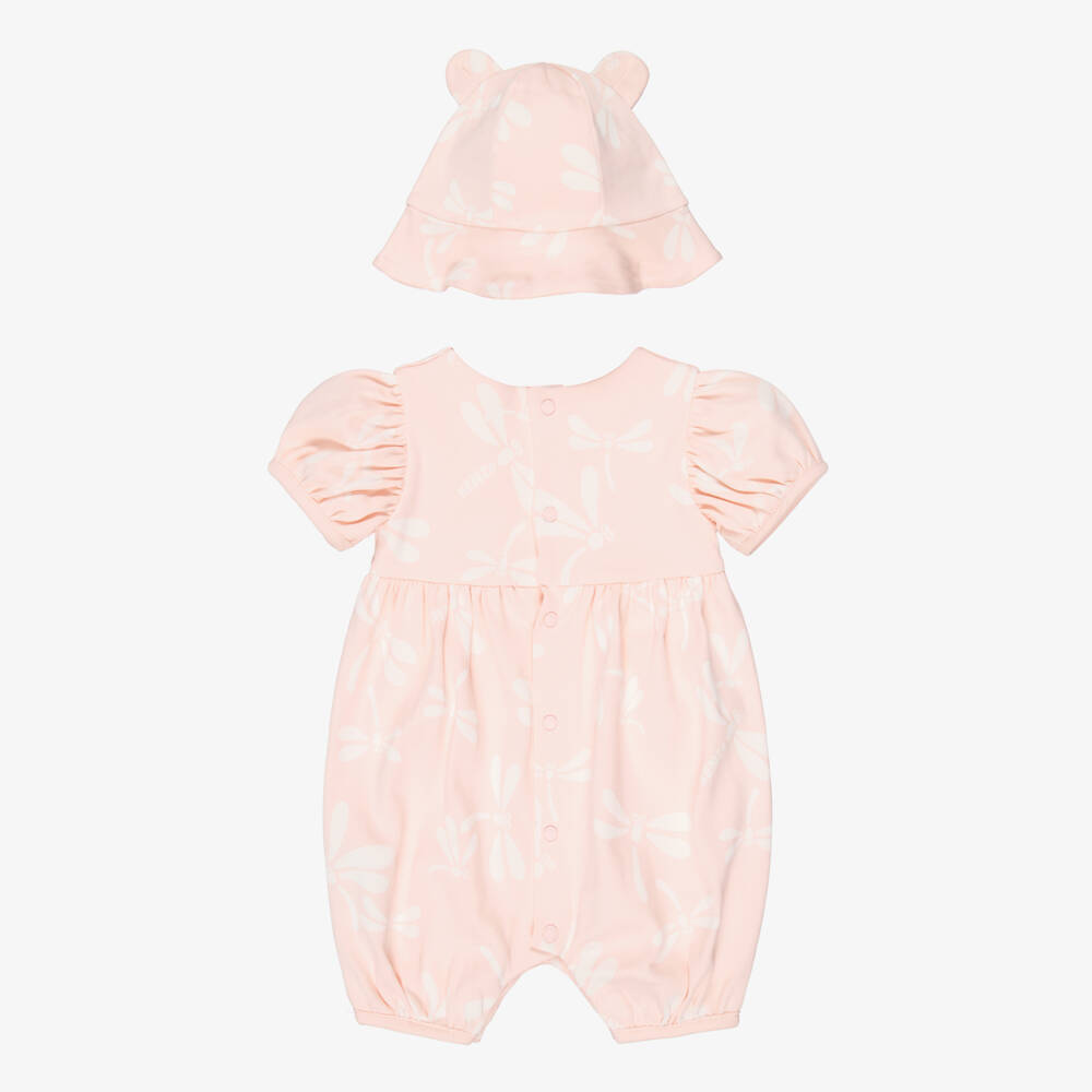 KENZO KIDS-Girls Pale Pink Cotton Dragonfly Print Babysuit Set | Childrensalon