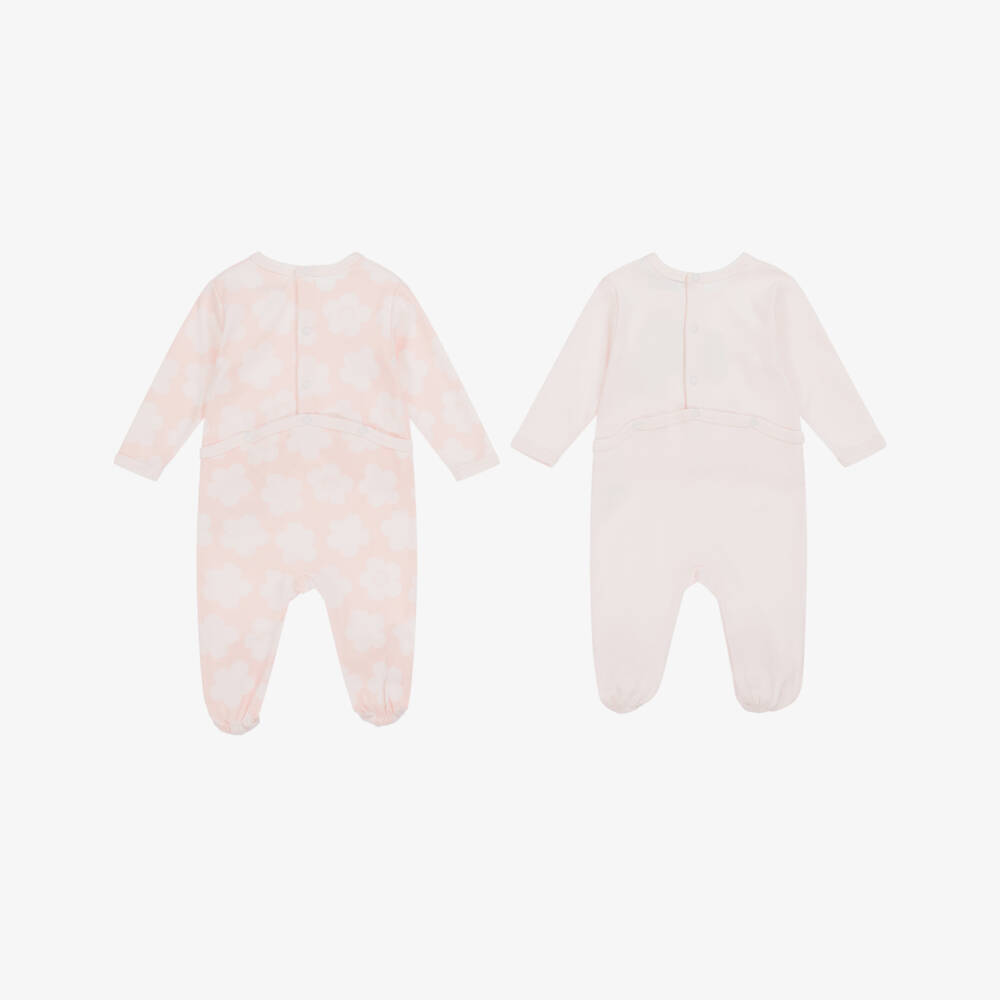 KENZO KIDS-Girls Pink Boke Flower Cotton Babygrows (2 Pack) | Childrensalon