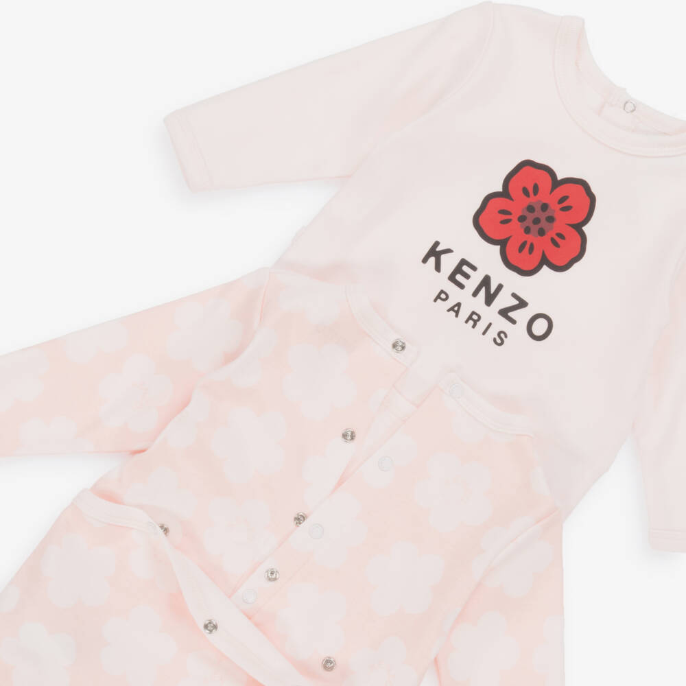 KENZO KIDS-Girls Pink Boke Flower Cotton Babygrows (2 Pack) | Childrensalon