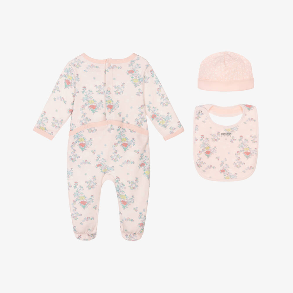 KENZO KIDS-Girls Pink Cotton Babysuit Gift Set | Childrensalon