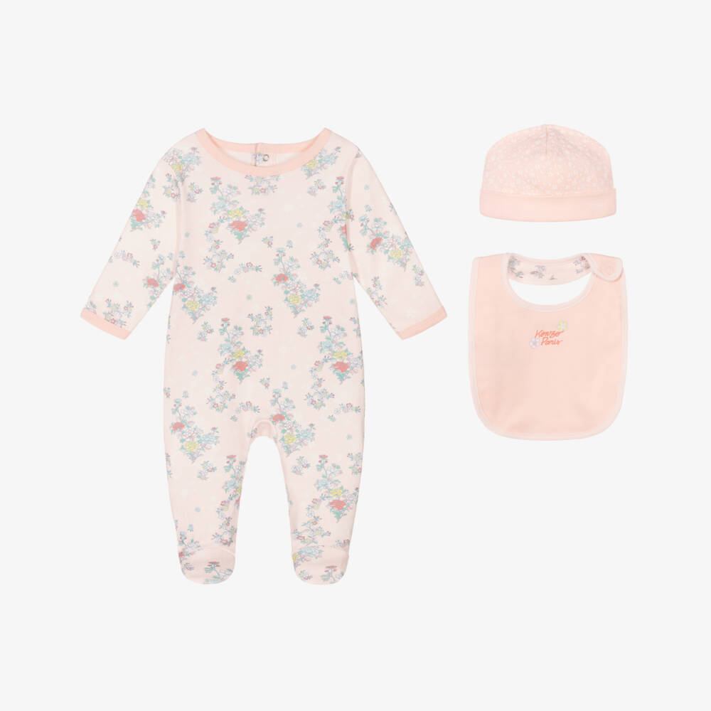 KENZO KIDS-Girls Pink Cotton Babysuit Gift Set | Childrensalon