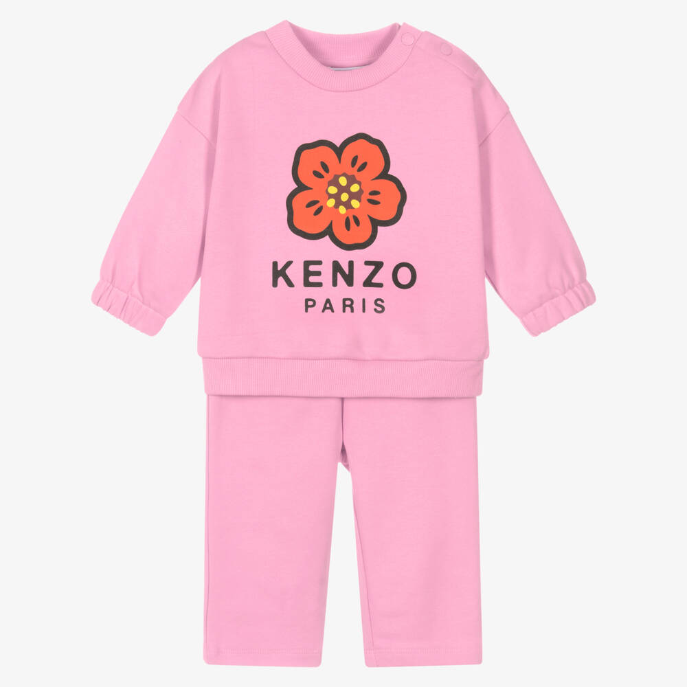 KENZO KIDS-Girls Pink Cotton Jersey Boke Flower Tracksuit | Childrensalon