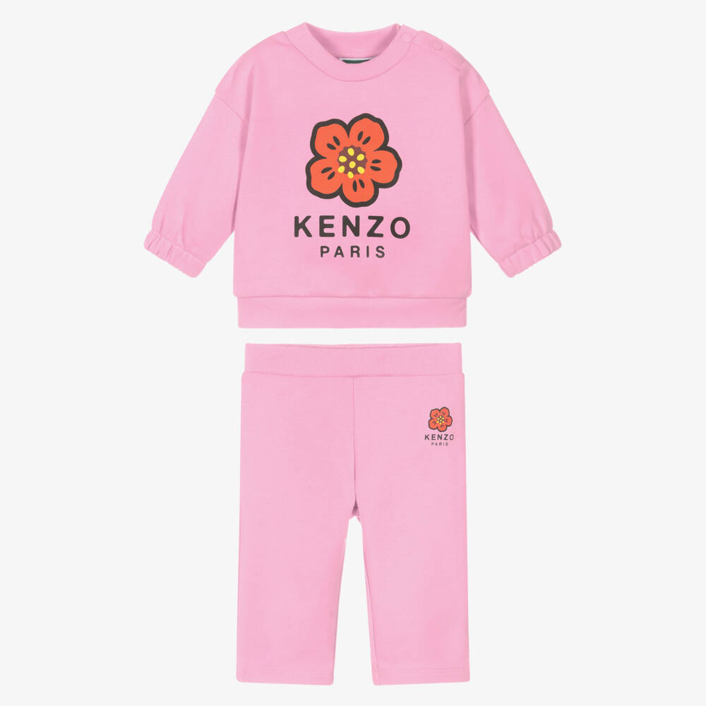 KENZO KIDS-Girls Pink Cotton Jersey Boke Flower Tracksuit | Childrensalon