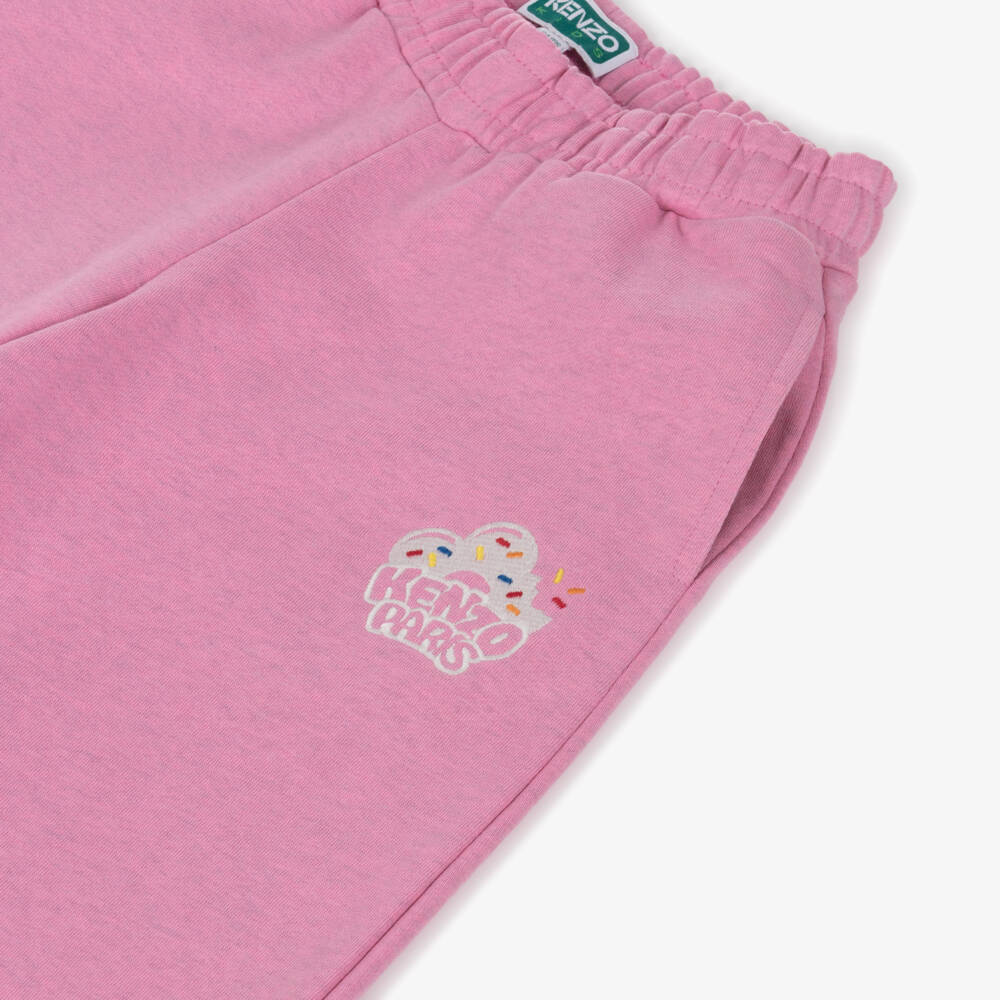 KENZO KIDS-Girls Pink Cotton Jersey Joggers with Donut Logo | Childrensalon