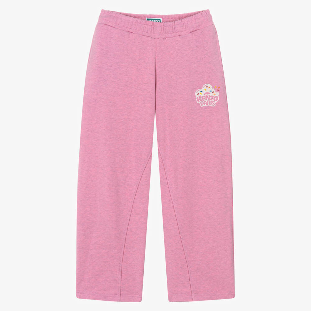 KENZO KIDS-Girls Pink Cotton Jersey Joggers with Donut Logo | Childrensalon