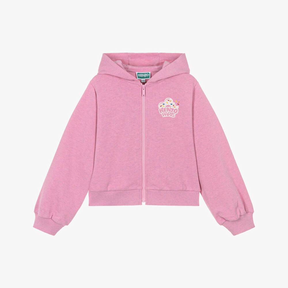 KENZO KIDS-Girls Pink Cotton Jersey Zip-Up Top with Donut Logo | Childrensalon