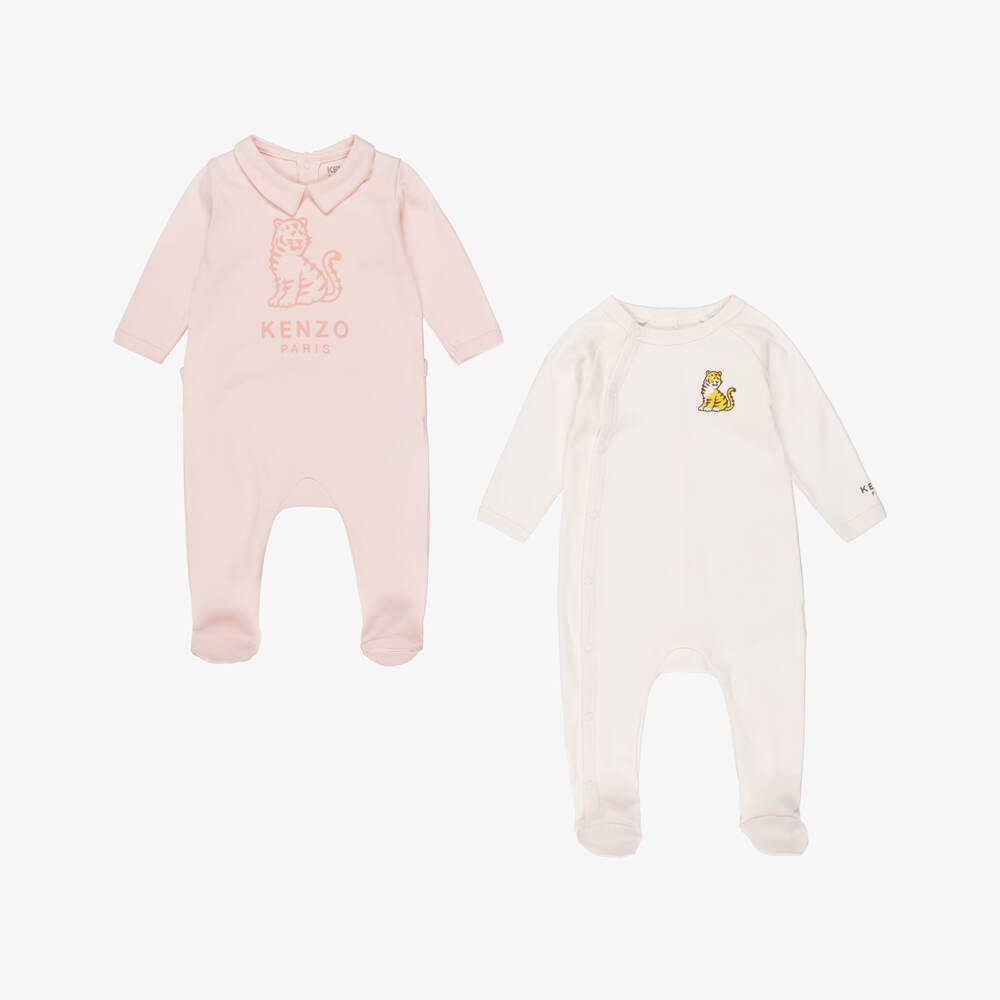 KENZO KIDS-Girls Pink Cotton Kotora Tiger Babygrows (2 Pack) | Childrensalon