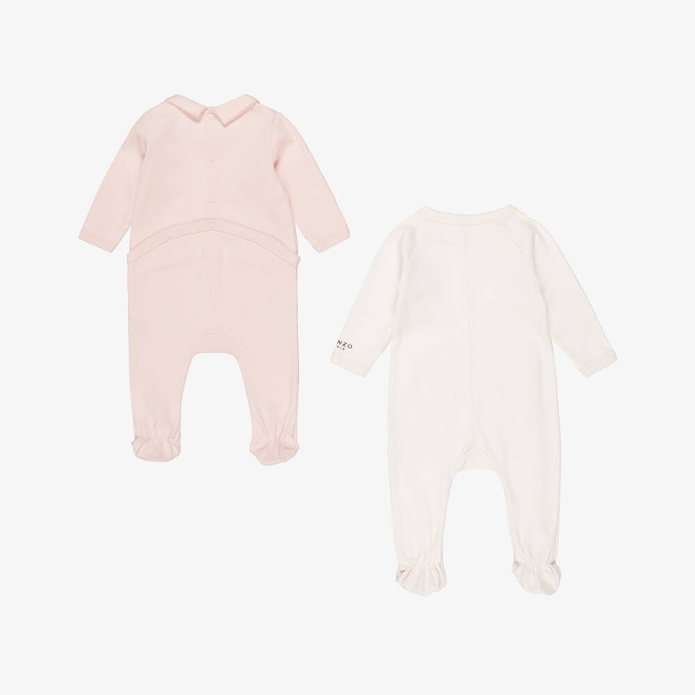 KENZO KIDS-Girls Pink Cotton Kotora Tiger Babygrows (2 Pack) | Childrensalon