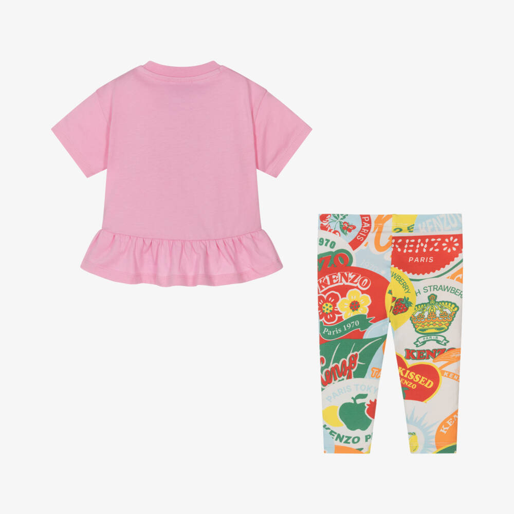 KENZO KIDS-Girls Pink Cotton Leggings Set | Childrensalon