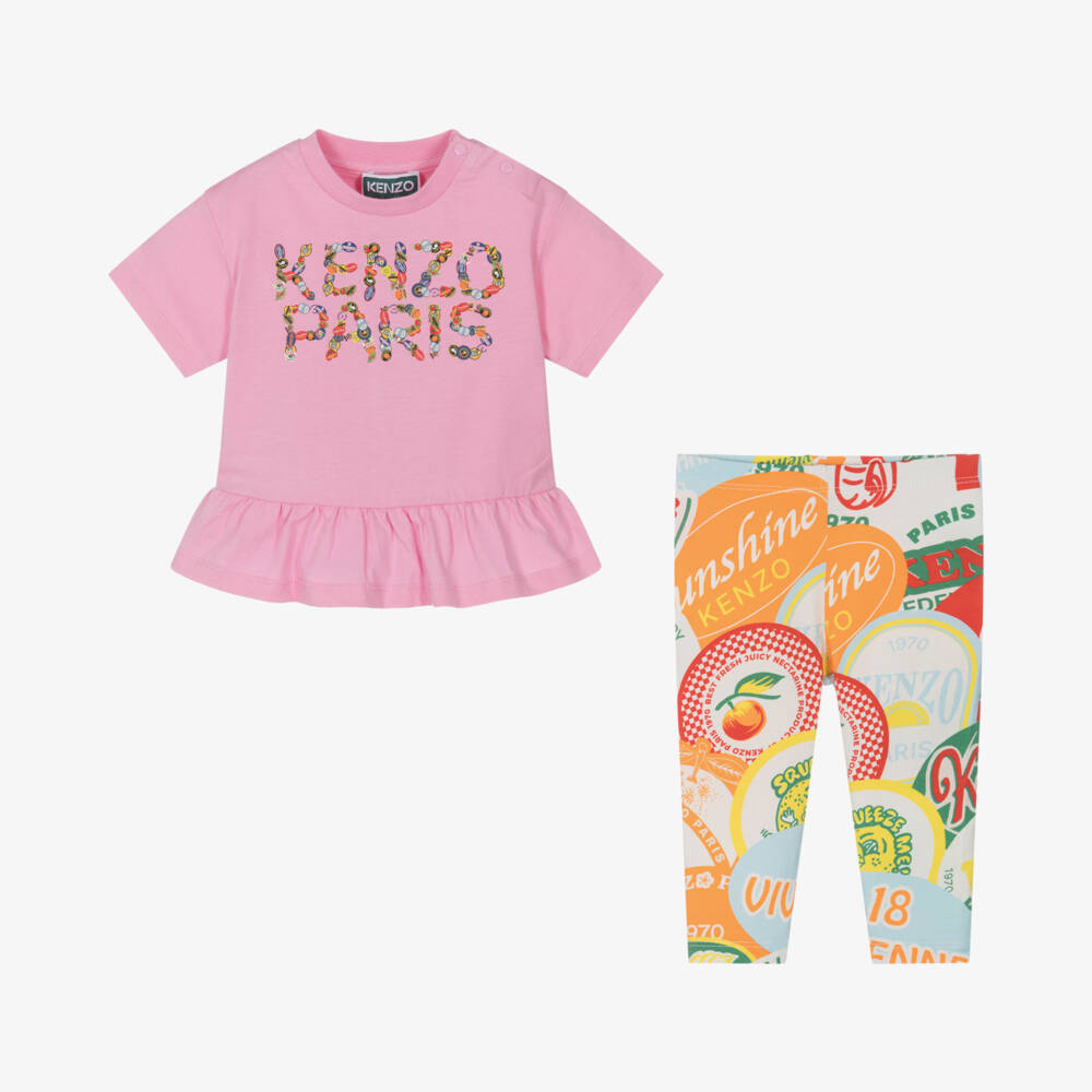KENZO KIDS-Girls Pink Cotton Leggings Set | Childrensalon
