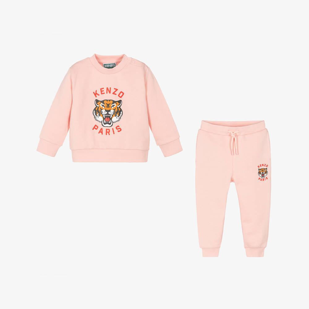 KENZO KIDS-Girls Pink Cotton Lucky Tiger Tracksuit | Childrensalon
