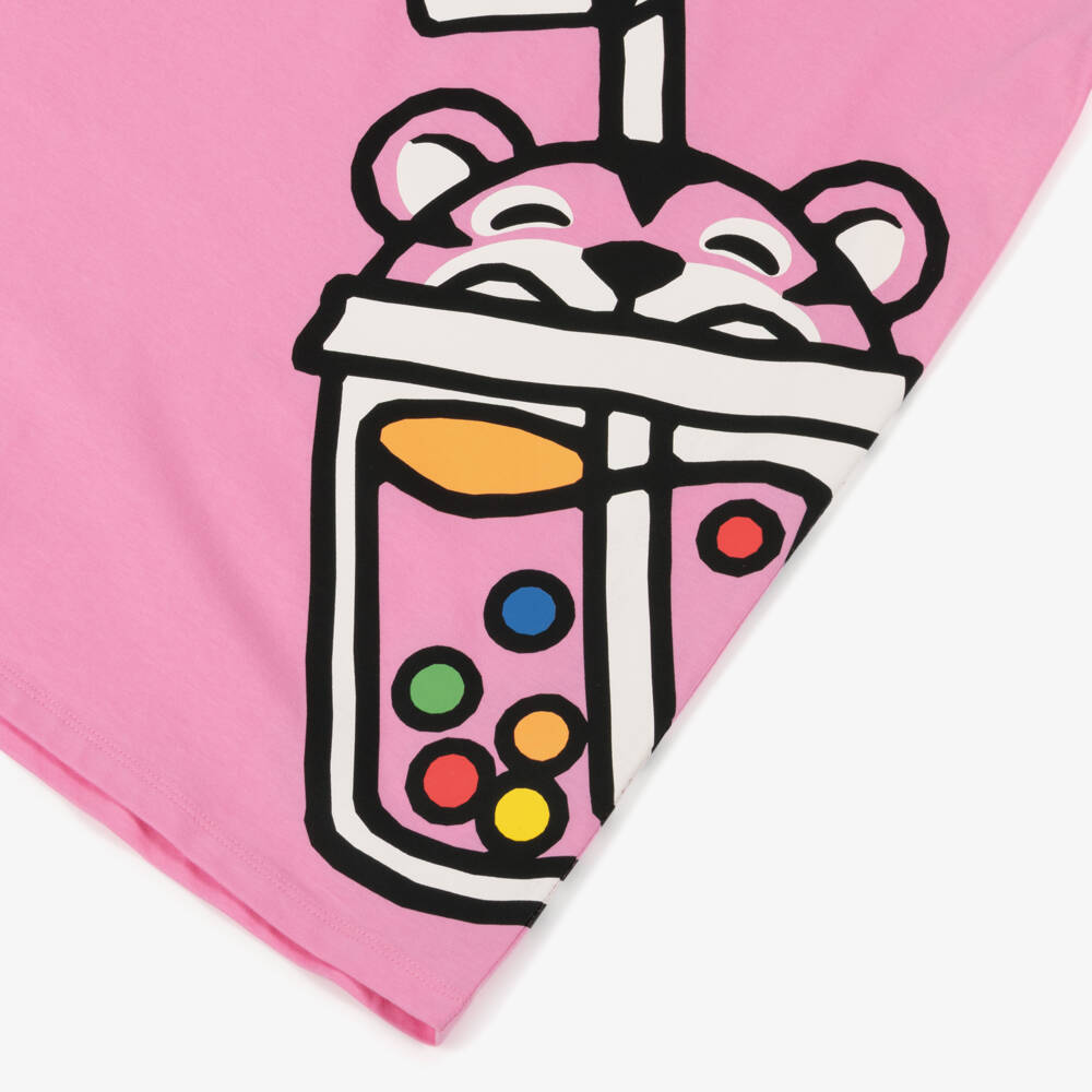 KENZO KIDS-Girls Pink Cotton T-Shirt Dress with Maxi Bubble Tiger Print | Childrensalon