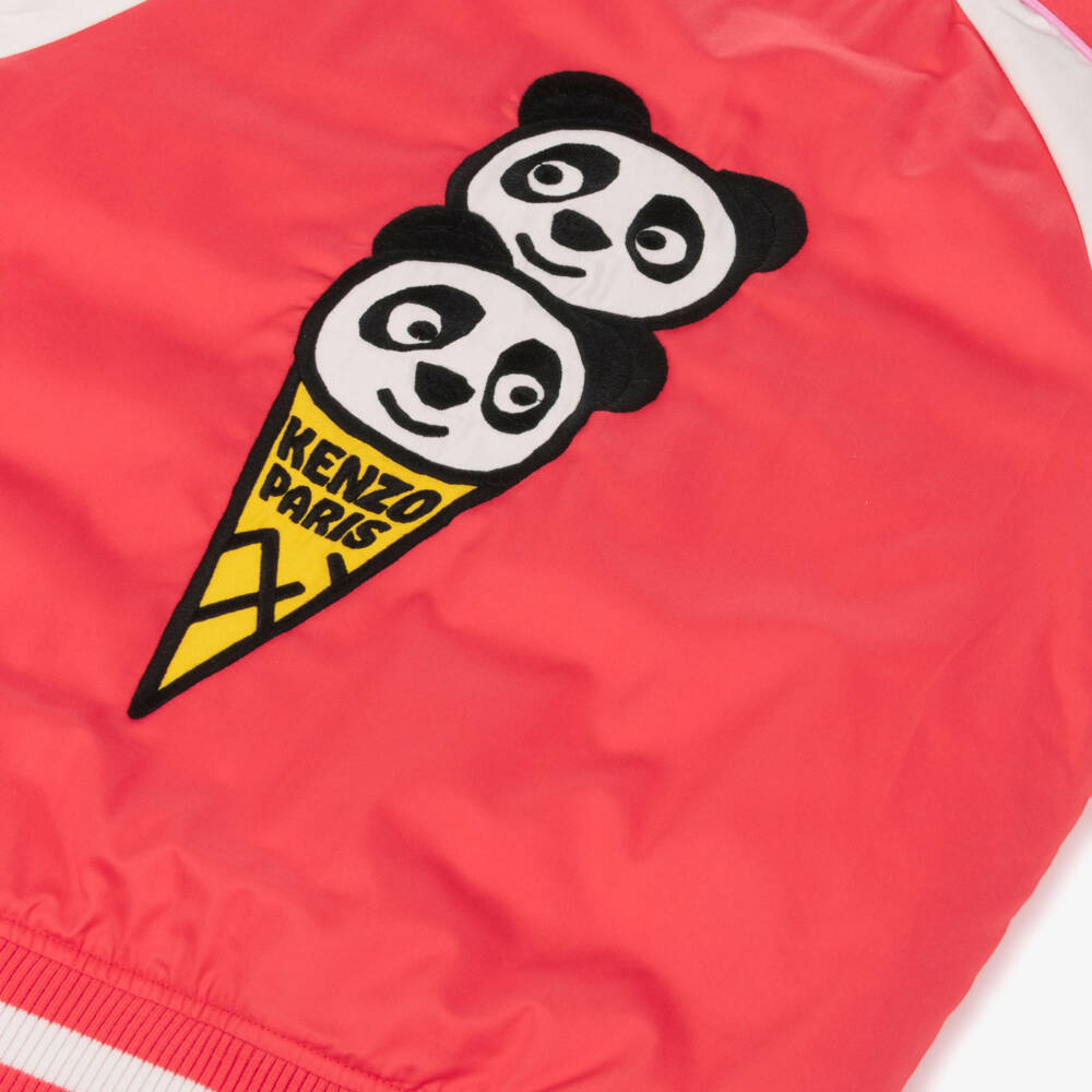 KENZO KIDS-Girls Red Cotton Bomber Jacket with Panda Ice Cream Motif | Childrensalon