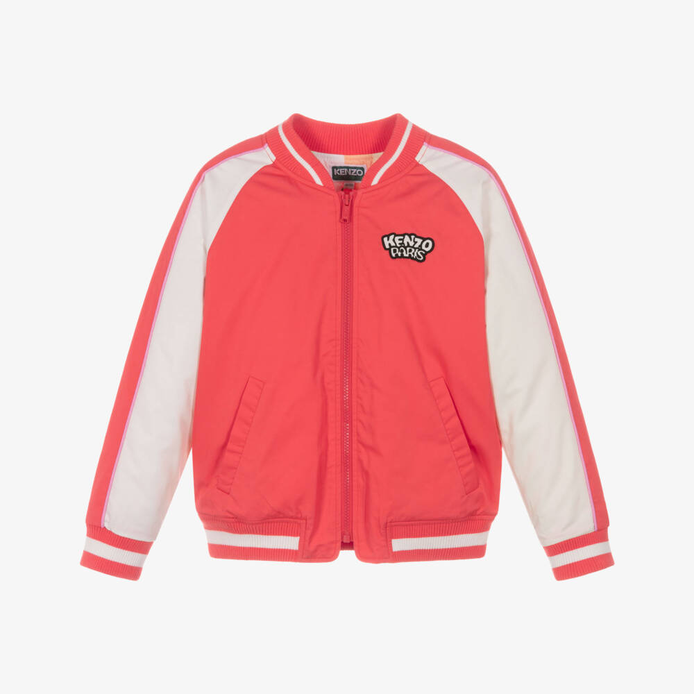 KENZO KIDS-Girls Red Cotton Bomber Jacket with Panda Ice Cream Motif | Childrensalon