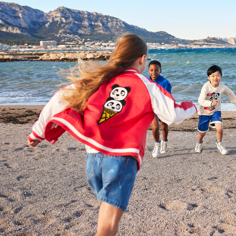 KENZO KIDS-Girls Red Cotton Bomber Jacket with Panda Ice Cream Motif | Childrensalon