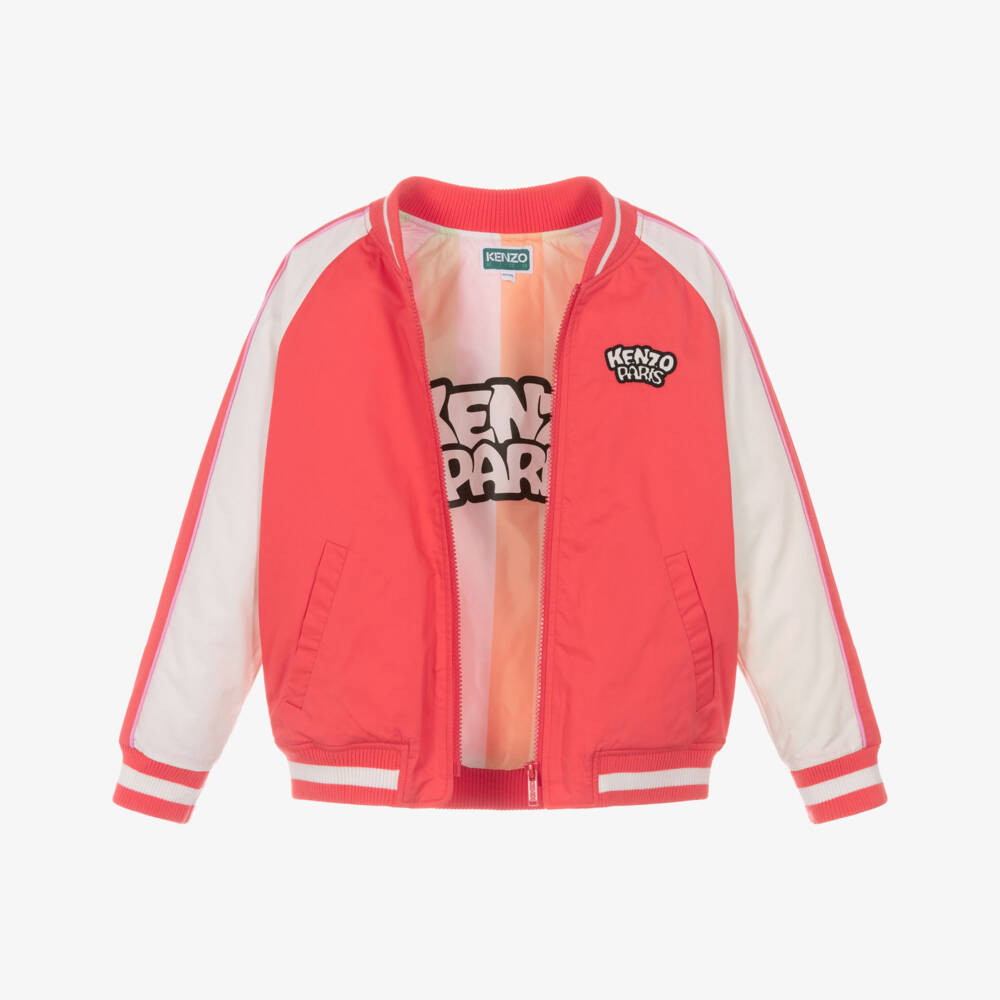 KENZO KIDS-Girls Red Cotton Bomber Jacket with Panda Ice Cream Motif | Childrensalon