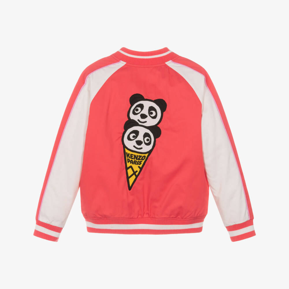 KENZO KIDS-Girls Red Cotton Bomber Jacket with Panda Ice Cream Motif | Childrensalon