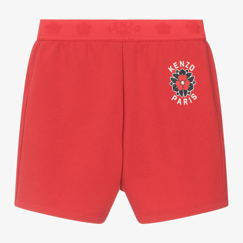 KENZO KIDS-Girls Red Cotton Jersey Floral Logo Shorts | Childrensalon
