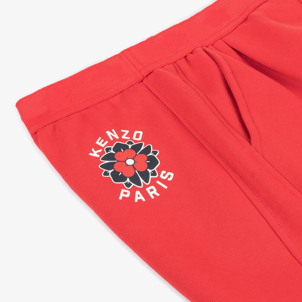 KENZO KIDS-Girls Red Cotton Jersey Floral Logo Shorts | Childrensalon