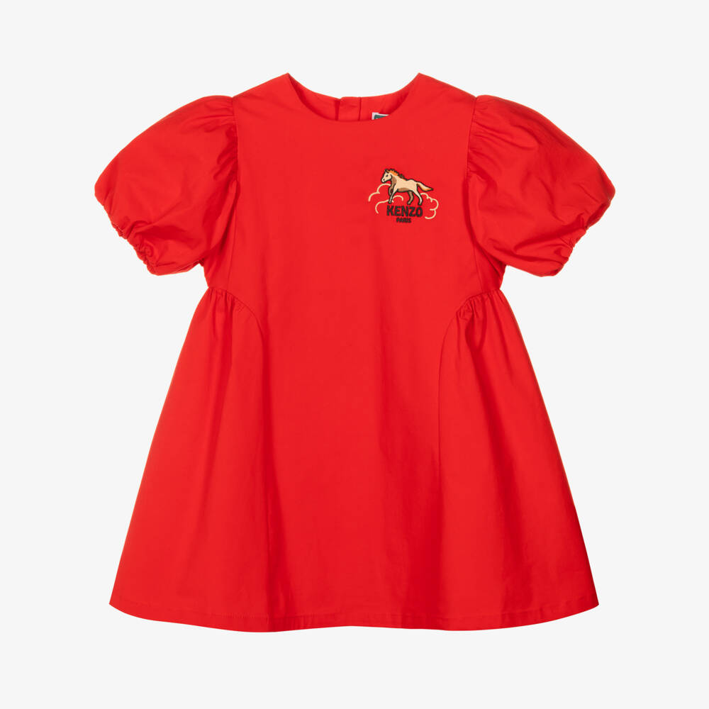 KENZO KIDS-Girls Red Cotton Poplin Lunar New Year Dress | Childrensalon