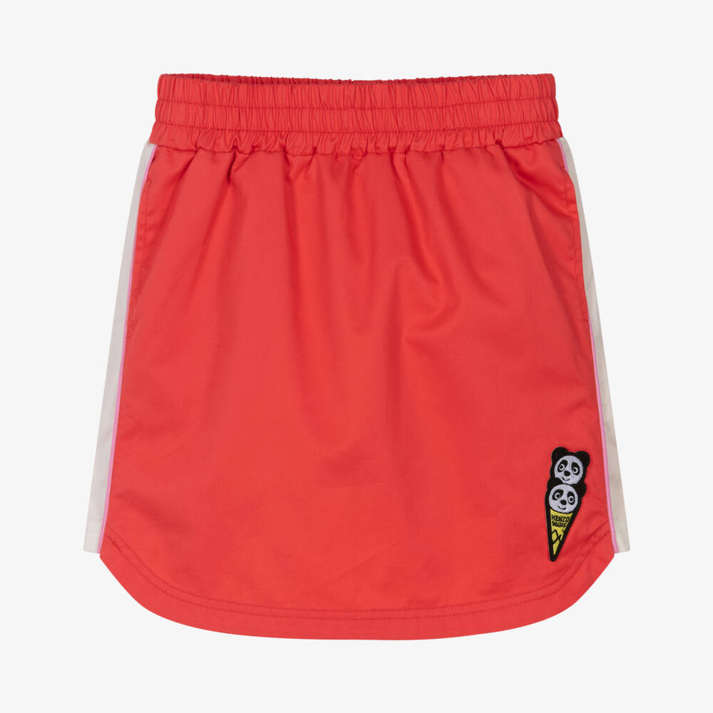 KENZO KIDS-Girls Red Cotton Sateen Skirt with Panda Ice Cream Motif | Childrensalon