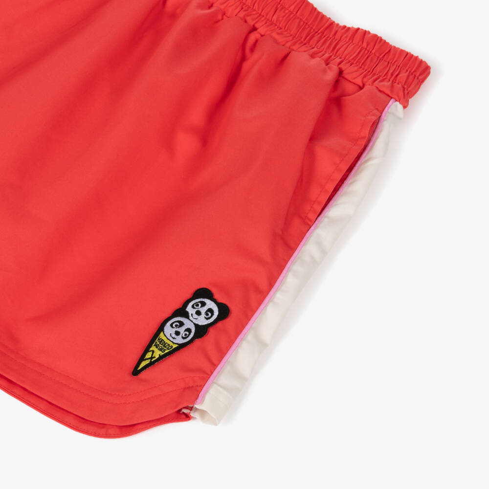 KENZO KIDS-Girls Red Cotton Sateen Skirt with Panda Ice Cream Motif | Childrensalon