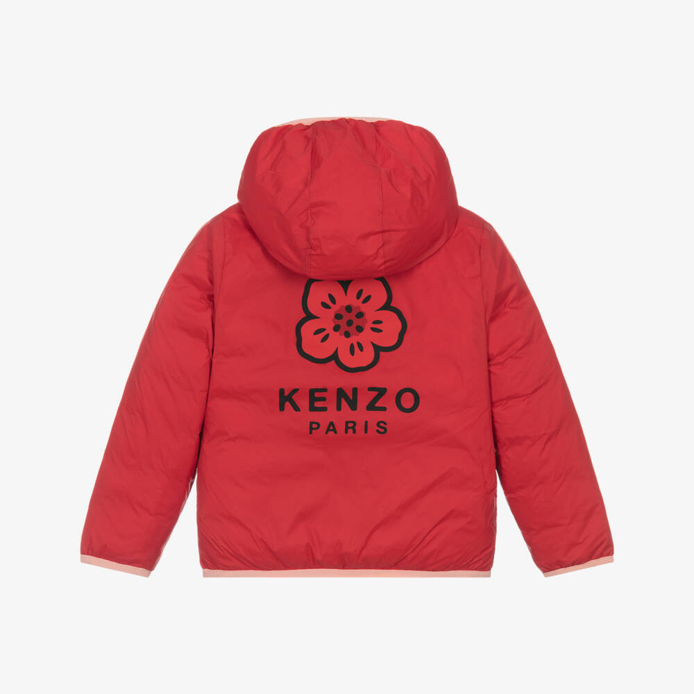 KENZO KIDS-Куртка пуховая двусторонняя красно-розовая для девочек | Childrensalon
