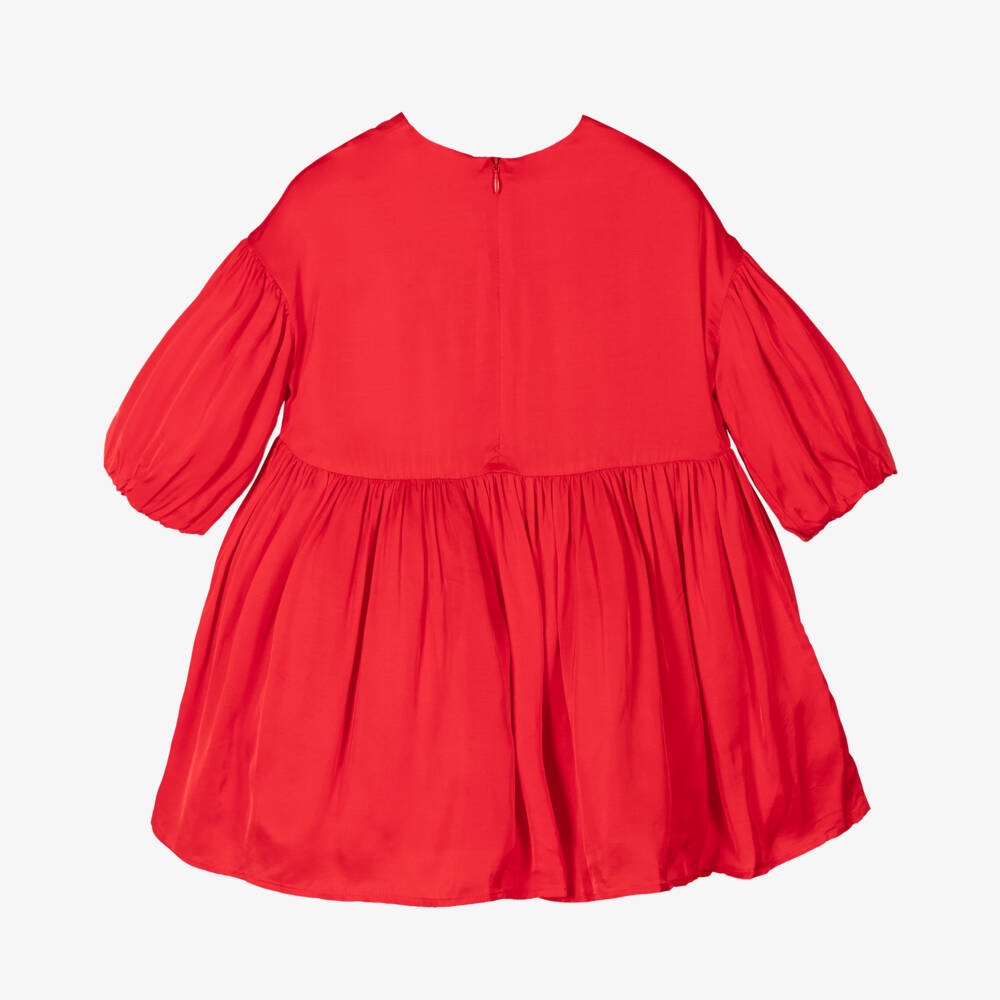 KENZO KIDS-Girls Red Satin Embroidered Snake Dress | Childrensalon