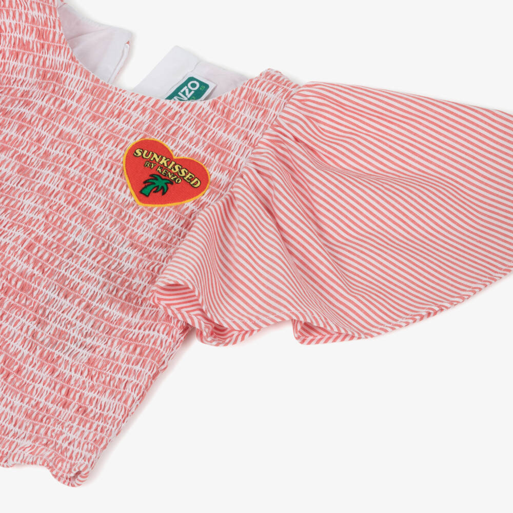 KENZO KIDS-Girls Red Stripe Cotton Blouse | Childrensalon
