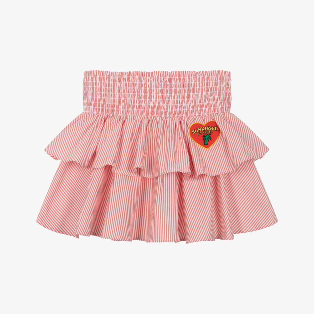 KENZO KIDS-Girls Red Striped Ruffle Skirt | Childrensalon