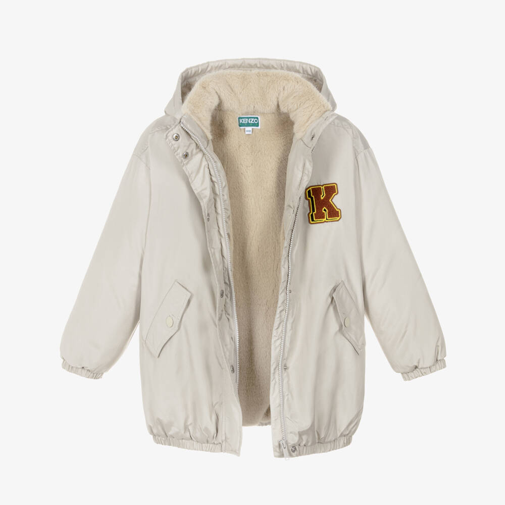 KENZO KIDS-Girls Stone Beige Tiger & Panther Coat | Childrensalon