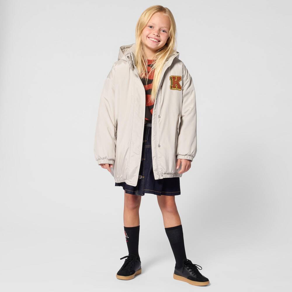 KENZO KIDS-Girls Stone Beige Tiger & Panther Coat | Childrensalon