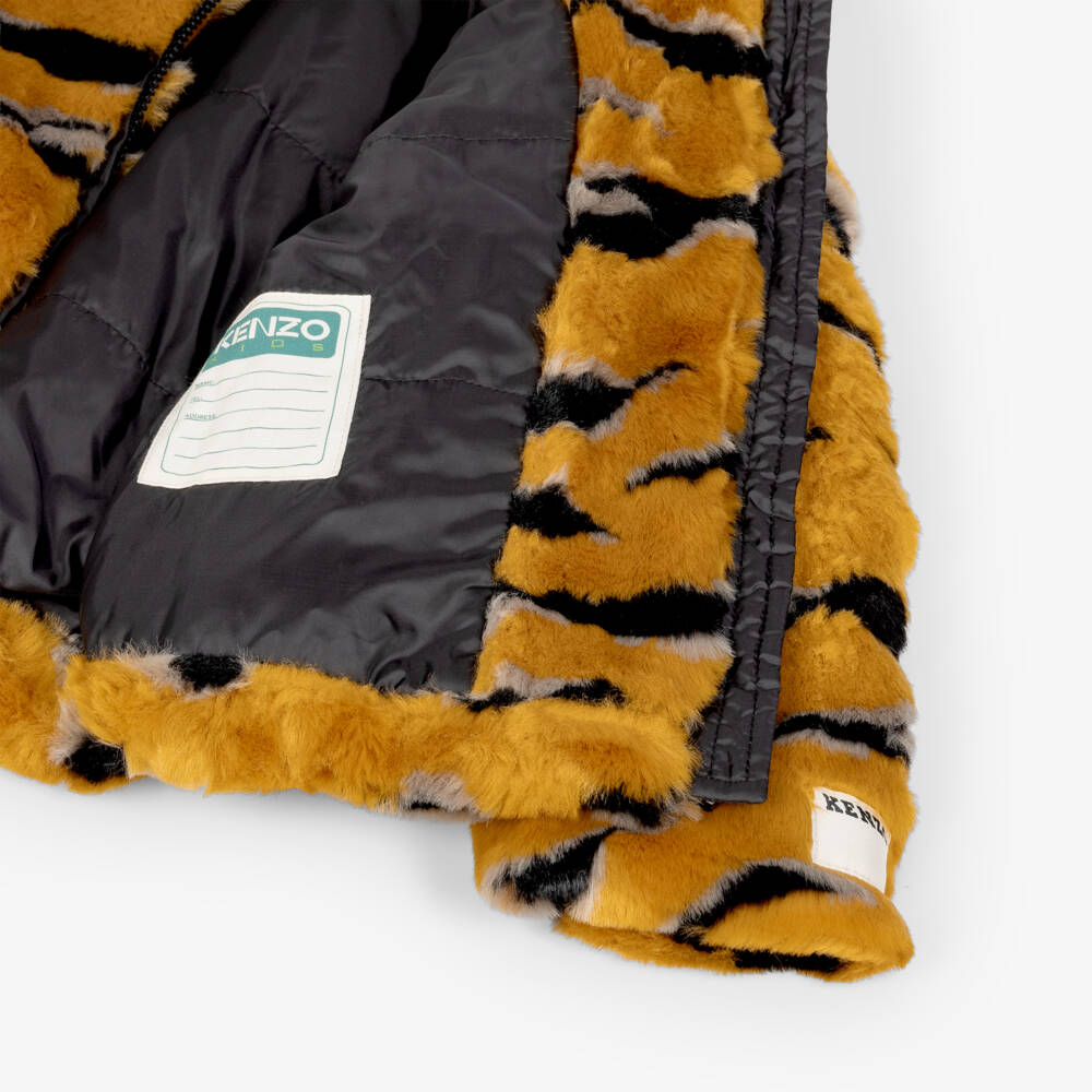 KENZO KIDS-Girls Yellow & Black Faux Fur Tiger Stripe Jacket | Childrensalon