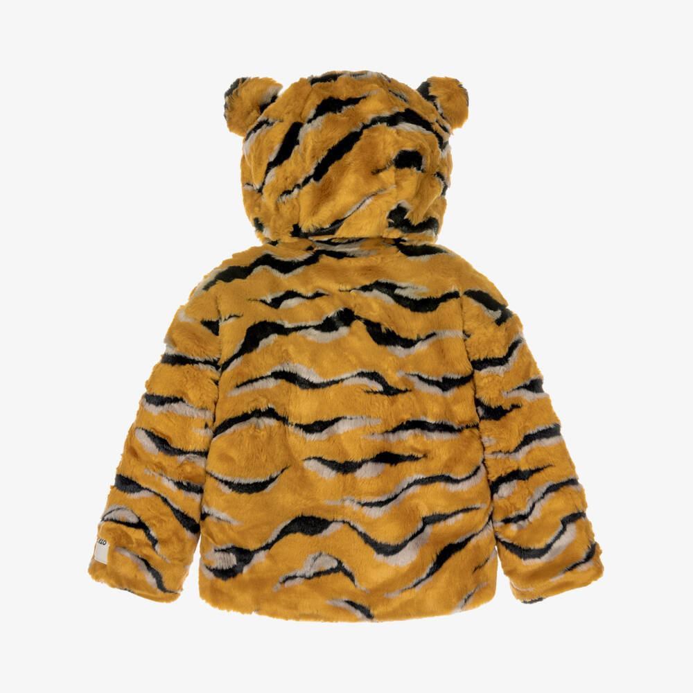 KENZO KIDS-Girls Yellow & Black Faux Fur Tiger Stripe Jacket | Childrensalon