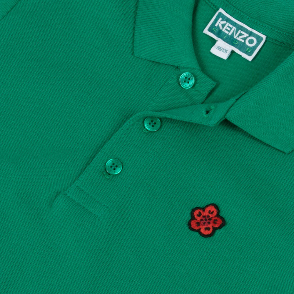 KENZO KIDS-Green Cotton Boke Flower Polo Shirt | Childrensalon