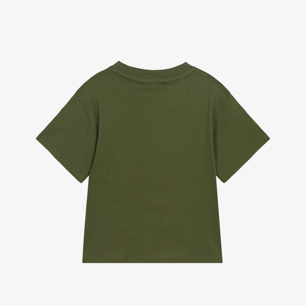 KENZO KIDS-Green Cotton Crew Neck Tiger Logo T-Shirt | Childrensalon