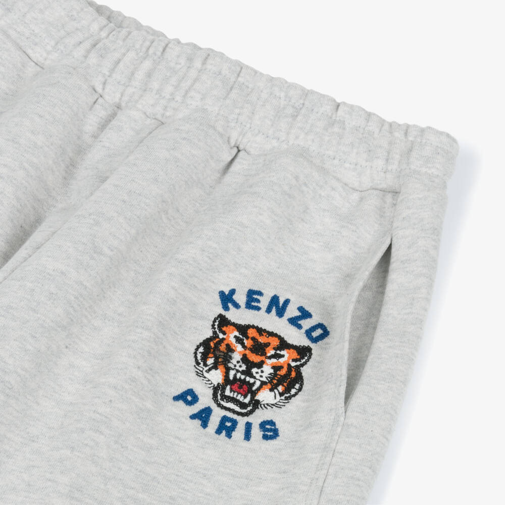 KENZO KIDS-Grey Cotton Jersey Joggers with Embroidered Lucky Tiger Logo | Childrensalon