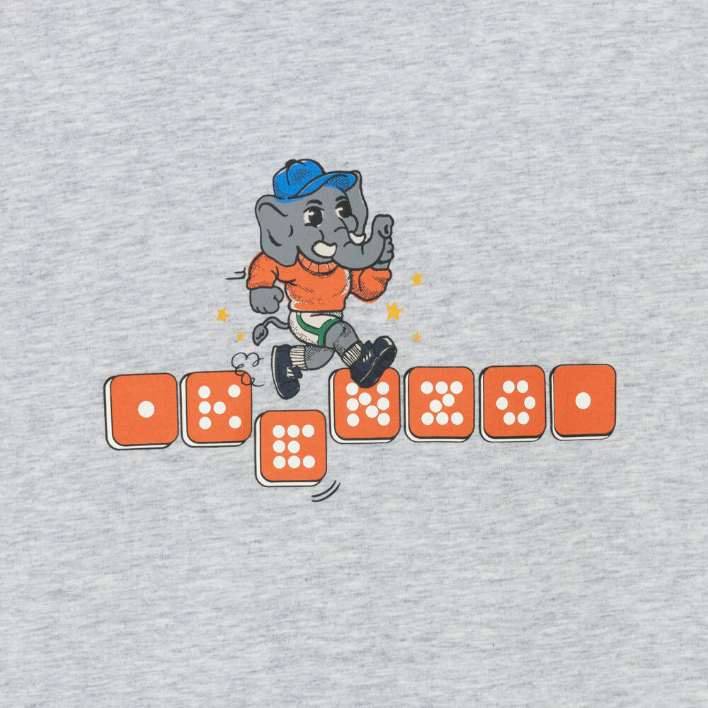 KENZO KIDS-Grey Marl Cotton Elephant & Dice Logo T-Shirt | Childrensalon