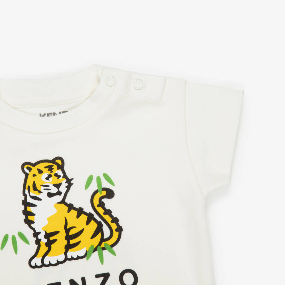 KENZO KIDS-Ivory & Beige Cotton Baby Tracksuit Set | Childrensalon