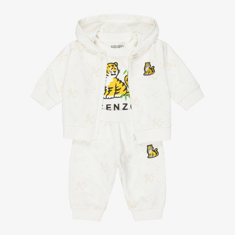 KENZO KIDS-Ivory & Beige Cotton Baby Tracksuit Set | Childrensalon