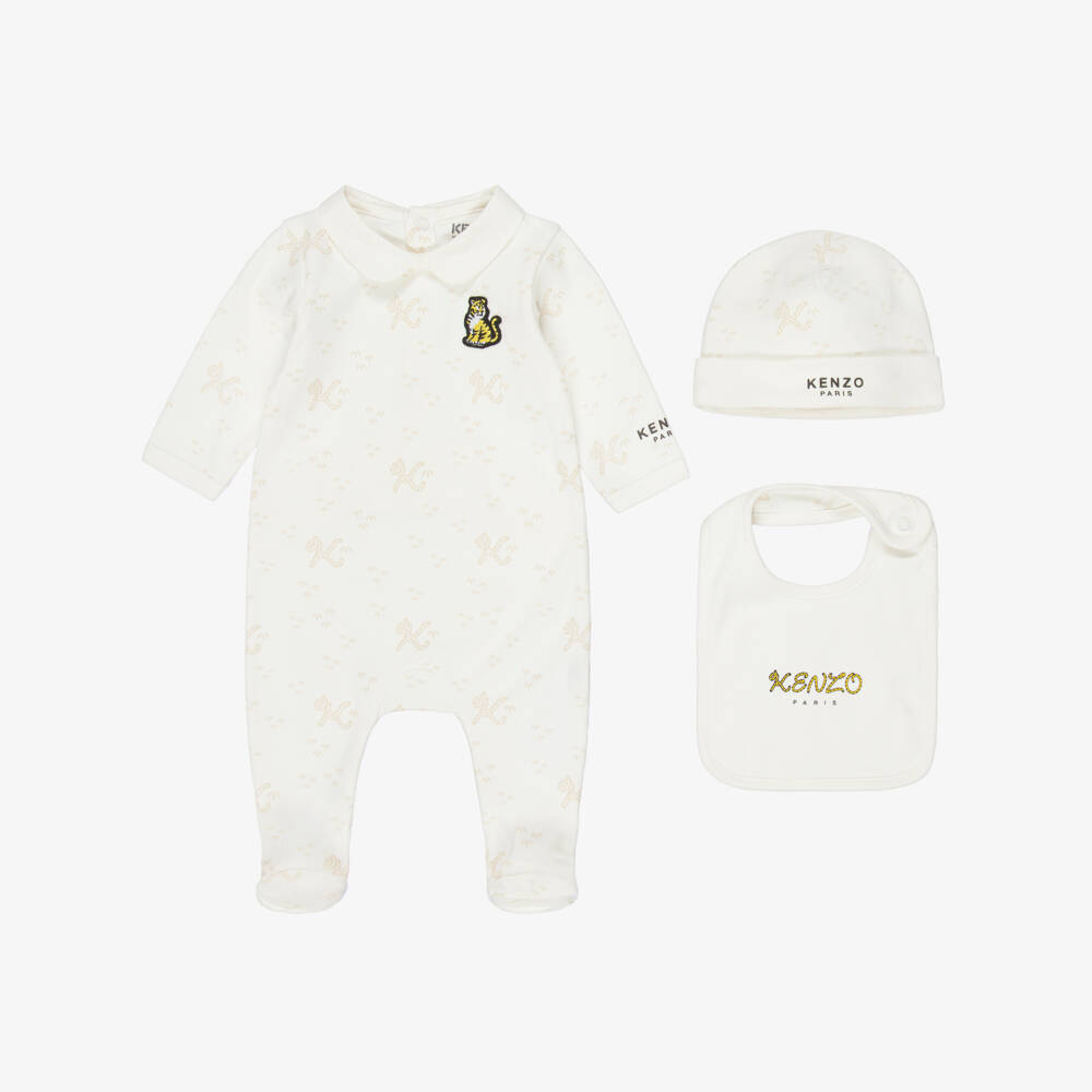 KENZO KIDS-Ivory & Beige K Tail Babysuit Gift Set | Childrensalon