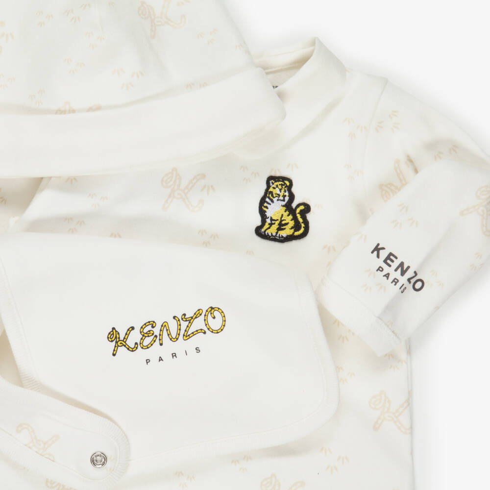 KENZO KIDS-Ivory & Beige K Tail Babysuit Gift Set | Childrensalon