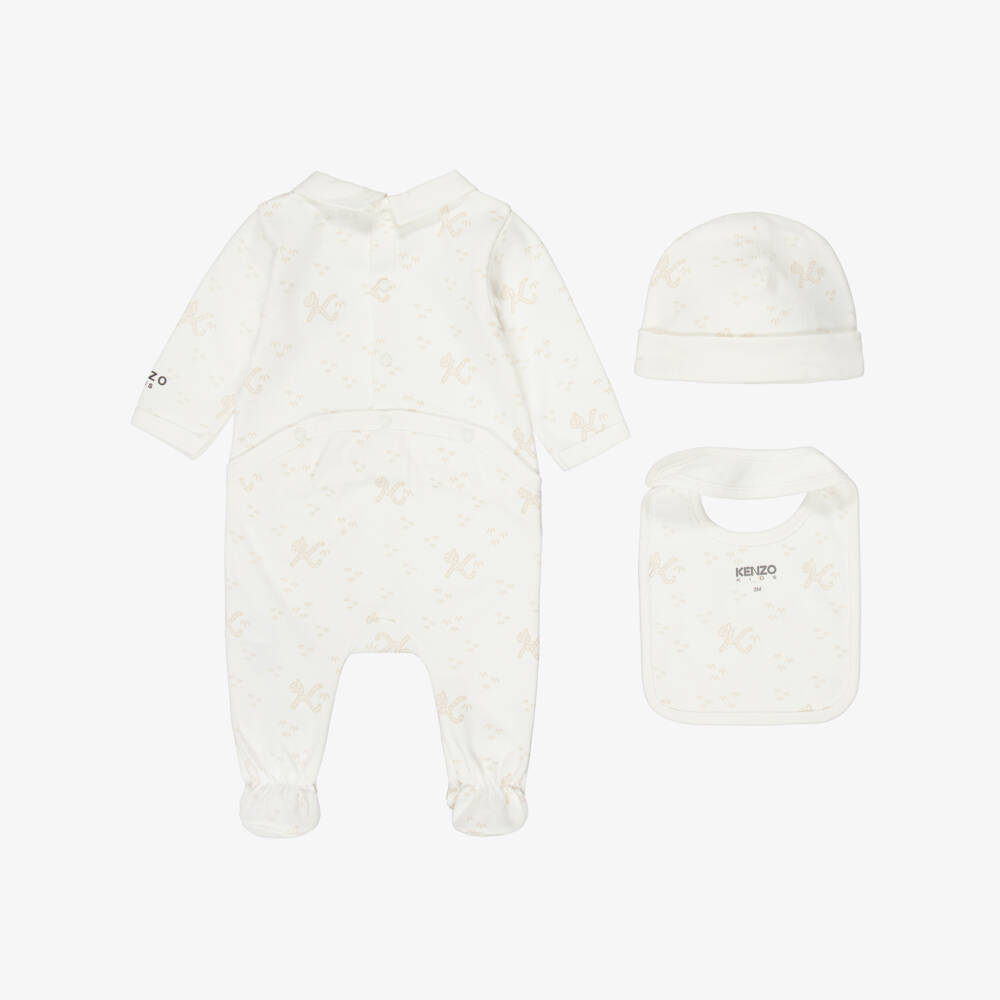 KENZO KIDS-Ivory & Beige K Tail Babysuit Gift Set | Childrensalon