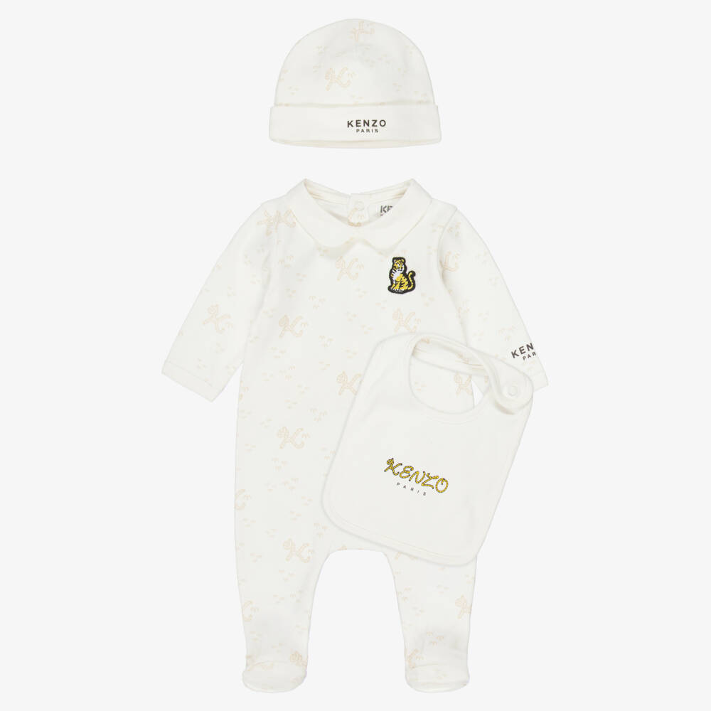KENZO KIDS-Ivory & Beige K Tail Babysuit Gift Set | Childrensalon