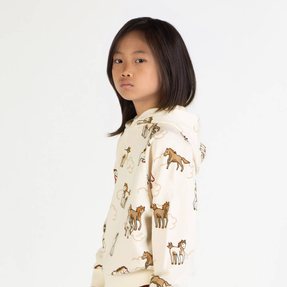 KENZO KIDS-توب بغطاء رأس قطن لون عاجي | Childrensalon