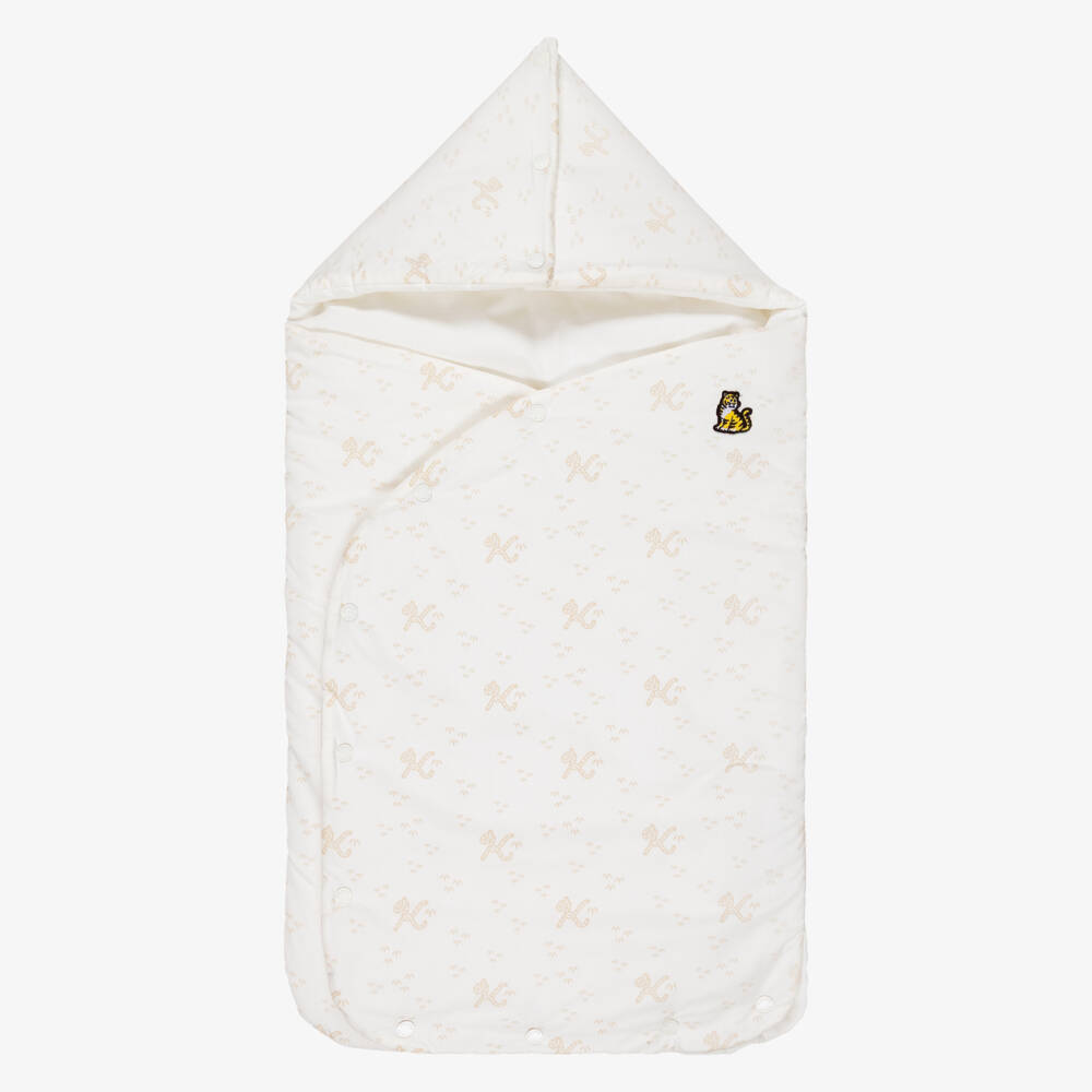 KENZO KIDS- Ivory Cotton Nest with Tiger Tail K Print (85cm) | Childrensalon