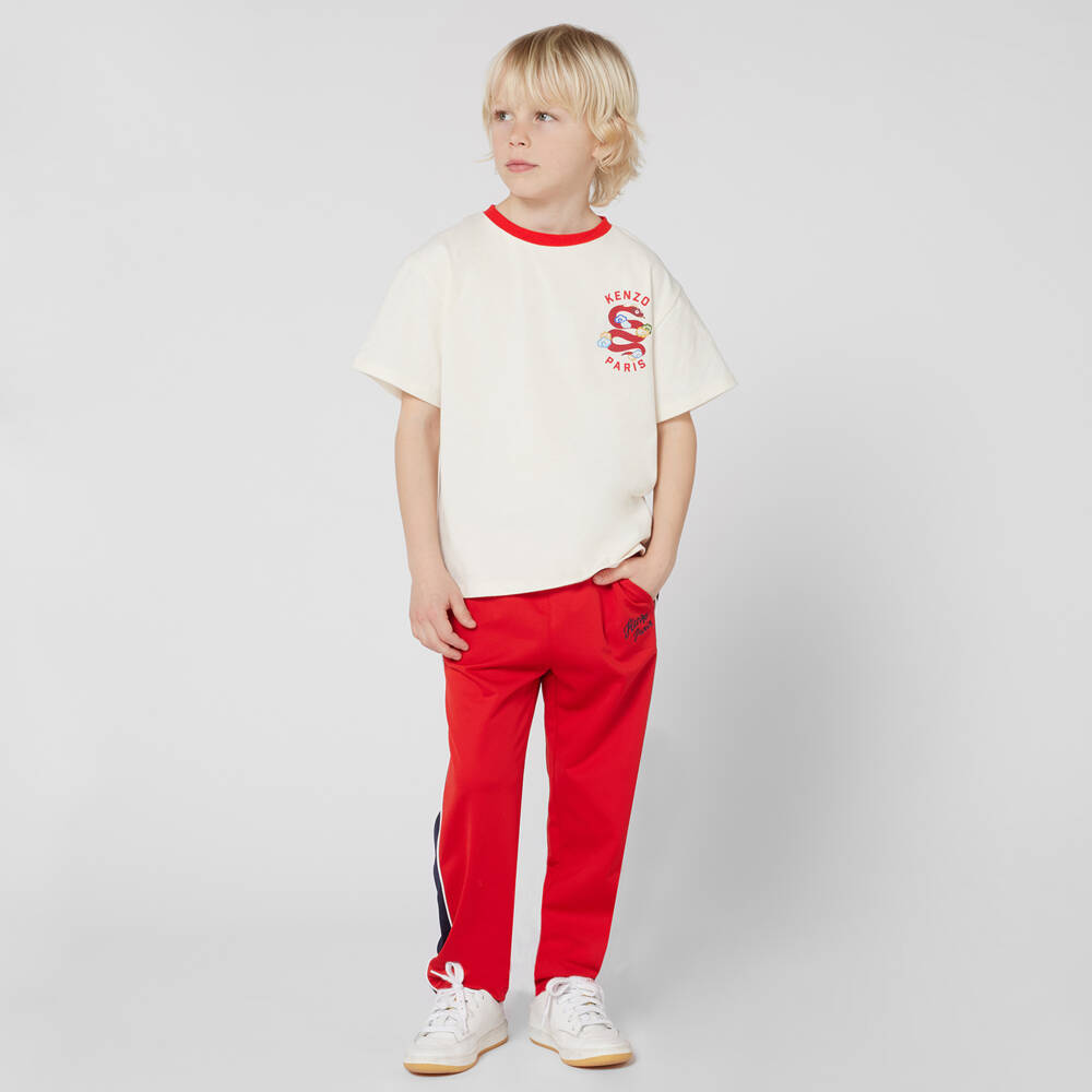 KENZO KIDS-Ivory Cotton Snake T-Shirt | Childrensalon
