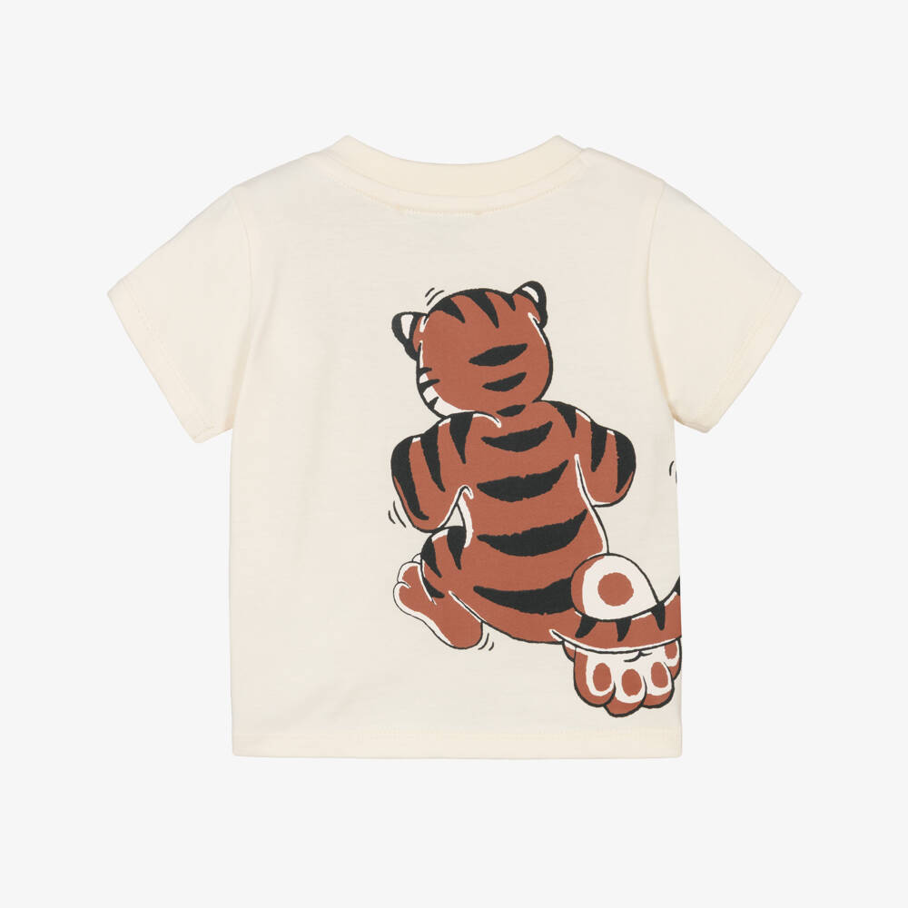 KENZO KIDS-Ivory Cotton Tiger Motif T-Shirt | Childrensalon