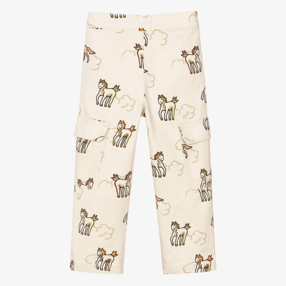 KENZO KIDS-Брюки кремовые хлопковые из твила лунный Новый год | Childrensalon
