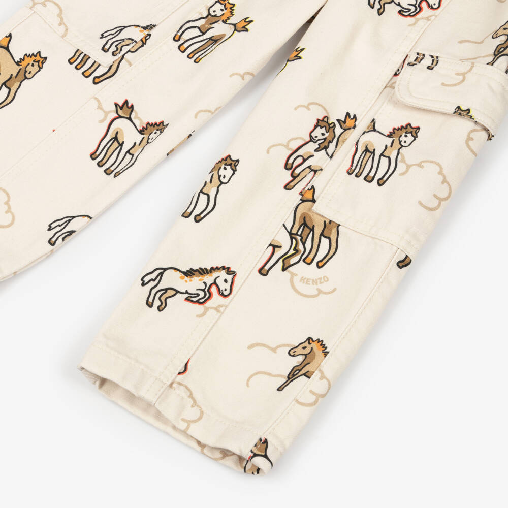 KENZO KIDS-Брюки кремовые хлопковые из твила лунный Новый год | Childrensalon